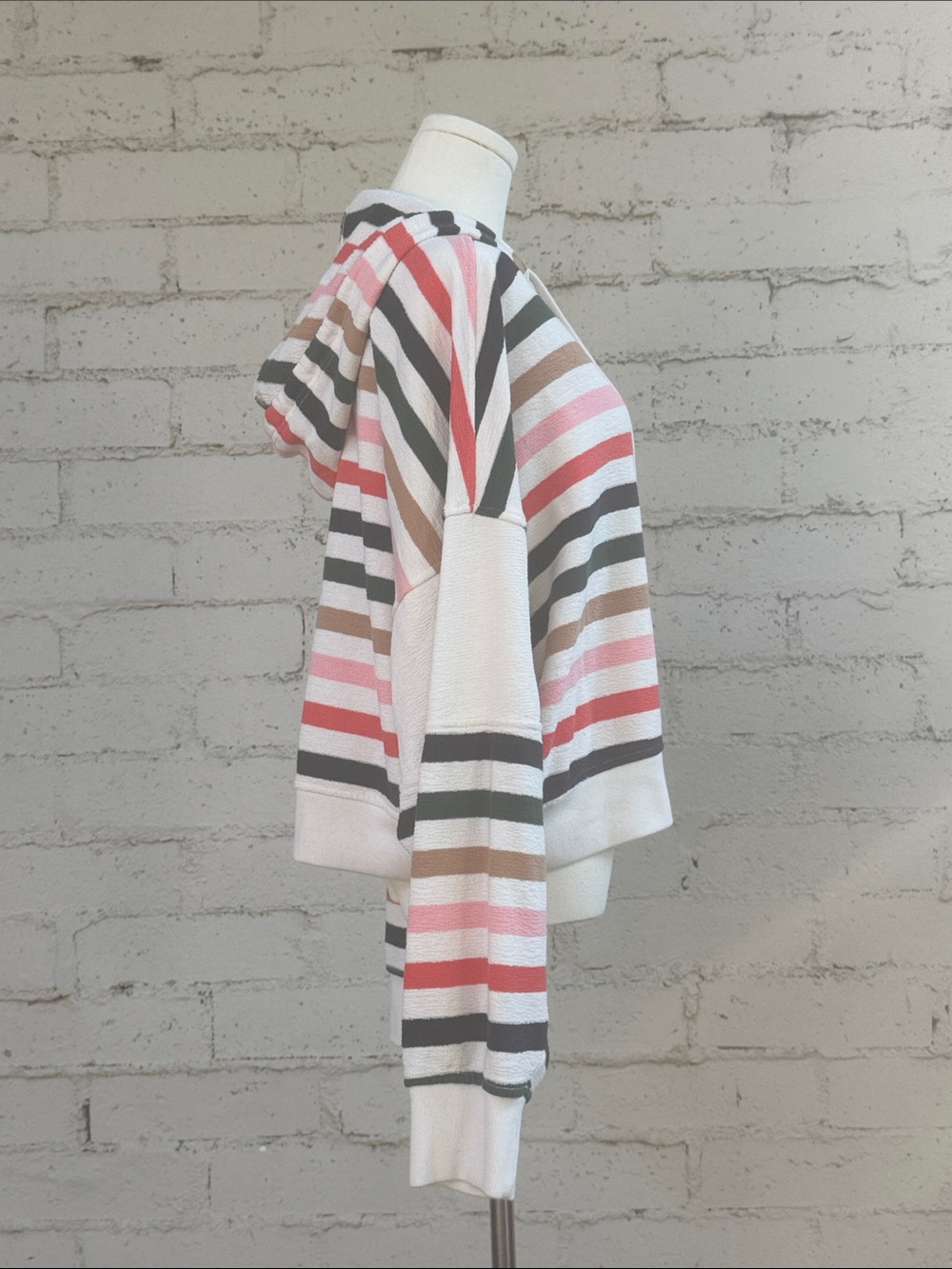 aerie Restart Quarter Zip Hoodie Soft Muslin Stripe Size L - Picture 6 of 13